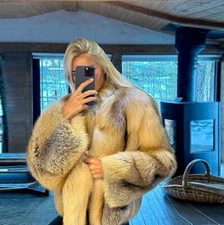 Luxury Real Golden Island Fox Fur Coats Women Thick Warm Jackets Winter Overcoat