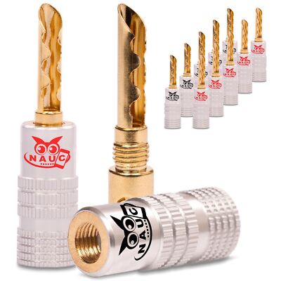 Hohl Bananenstecker 4mm schraubbar vergoldet 12x NAUC Stecker Lautsprecherkabel