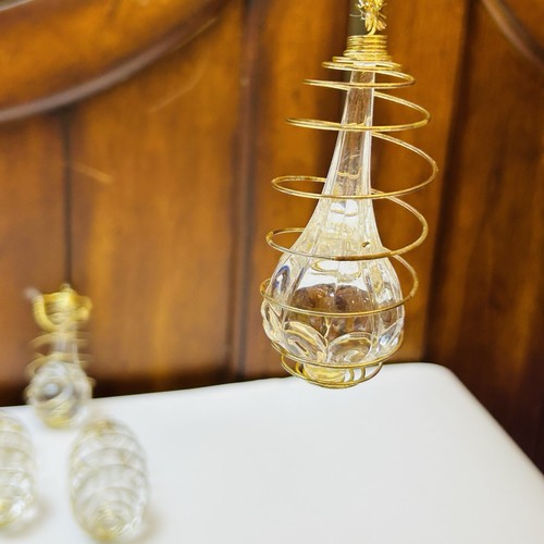 VTG Glass Faux Crystal Drop Ornaments W/gold Metal Spiral Plastic Icicles Lot 24 - Picture 7 of 9