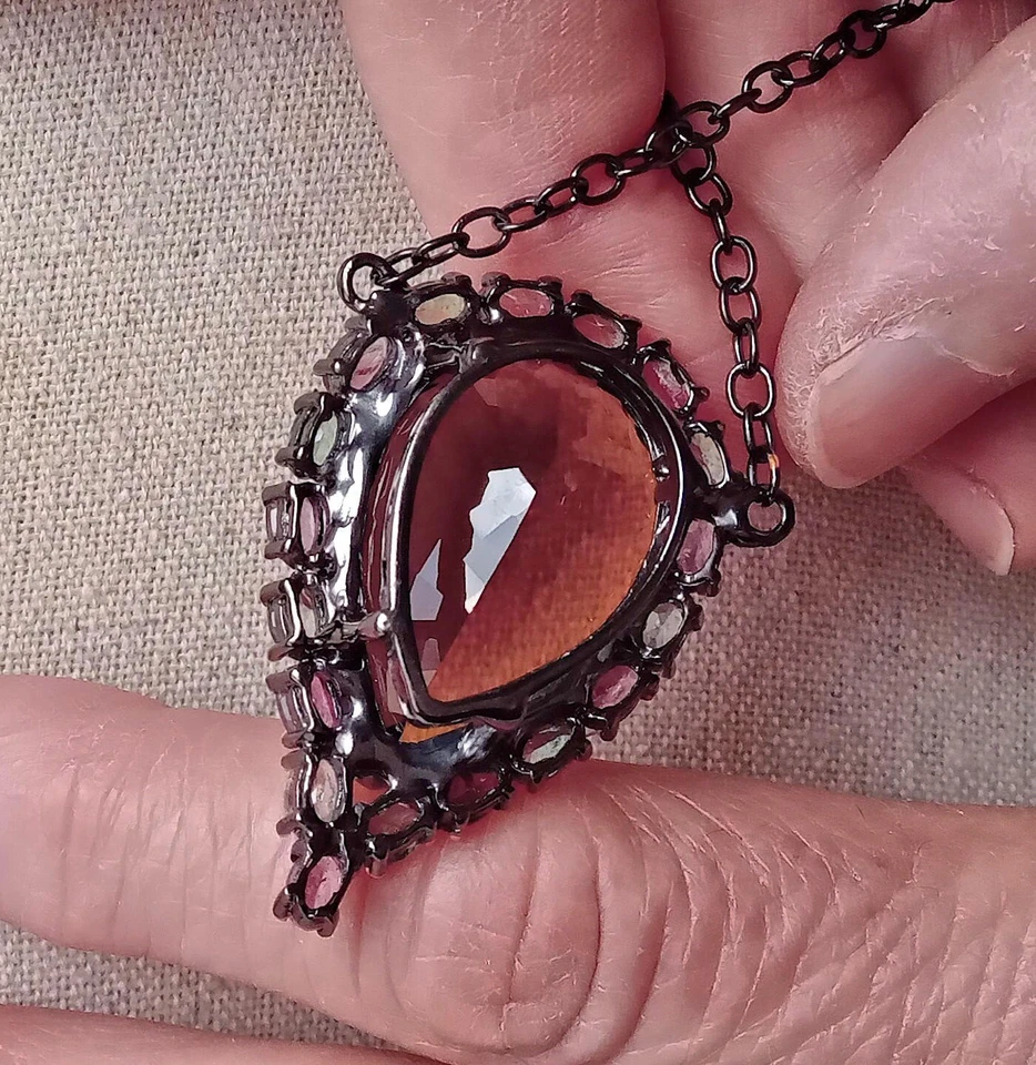 COLLIER ARGENTO STERLING 925 BRUNITO CON QUARZO COGNAC E TORMALINE NATURALI - Immagine 3 di 4