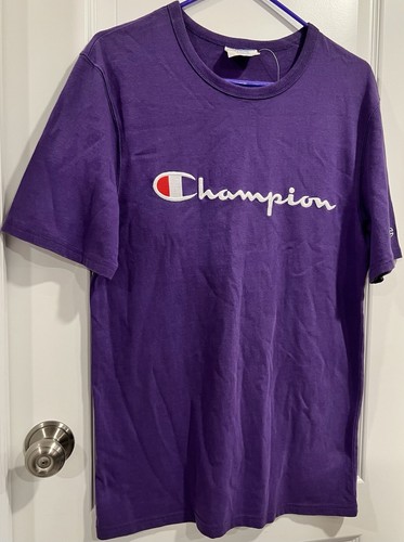 Champion Men's T-Shirt Size MEDIUM Script Logo Short Sleeve Top Purple NEW - Picture 9 of 20