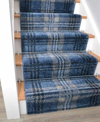 Dark Blue Stair Runner Rug Carpet Tartan Very Long Hallway Hall Rugs ANY Length