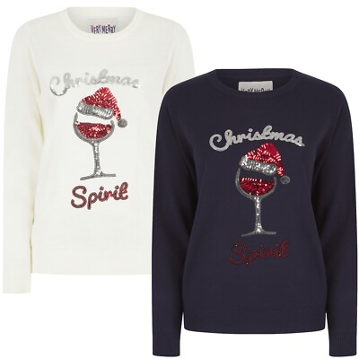 Womens Christmas Novelty Jumper Christmas Spirit Sparkly Sequin