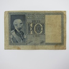 Italy 10 Lire Banknote 1939 Circulated Currency Paper Money Series 0643 Vintage