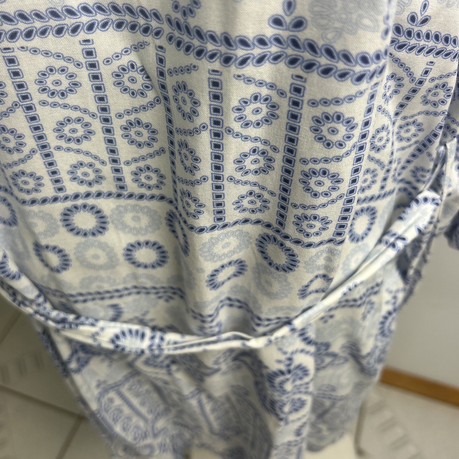 Bras N Things Paisley White Blue Kimono Bath Robe Cotton Dressing Gown