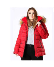 Lovedrobe Red Padded Coat With Fur Trim Hood Size 20 Bnwt