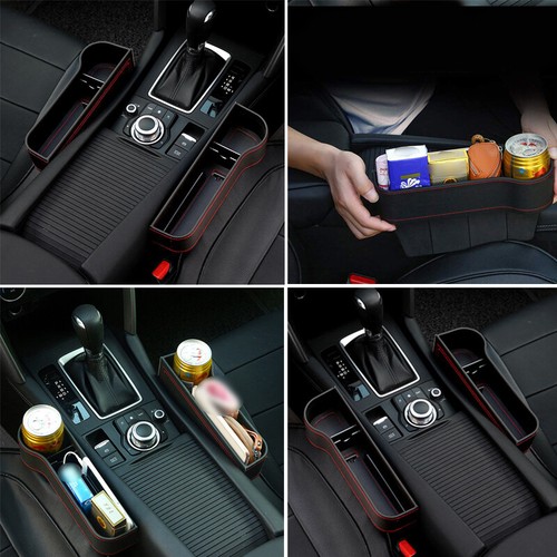 2X Car Seat Gap Storage Box Cup Holder Organizer PU L+R Black Leather Red Line - Picture 7 of 11
