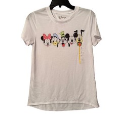 Disney Womens White Tee With Minnie Donald Goofy Mickey & Pluto Faces Graphic