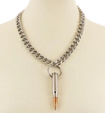M60 .308 Caliber Copper 3" Bullet Necklace Pendant Cuban Chain Punk Goth Thrash 
