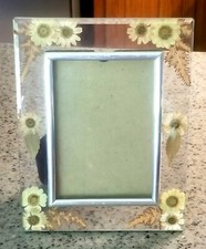 Vintage Pressed Dried Flowers Beveled Glass Desk Picture Frame 4" X 6" Photo