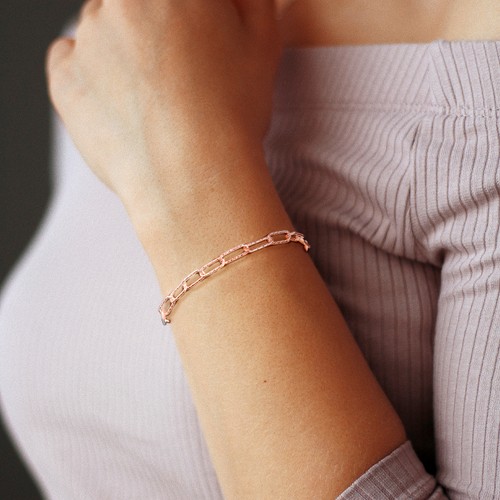 Amour Rose Plated Sterling Silver 5mm Fancy Paperclip Chain Bracelet - 7.5 in. - Picture 5 of 6