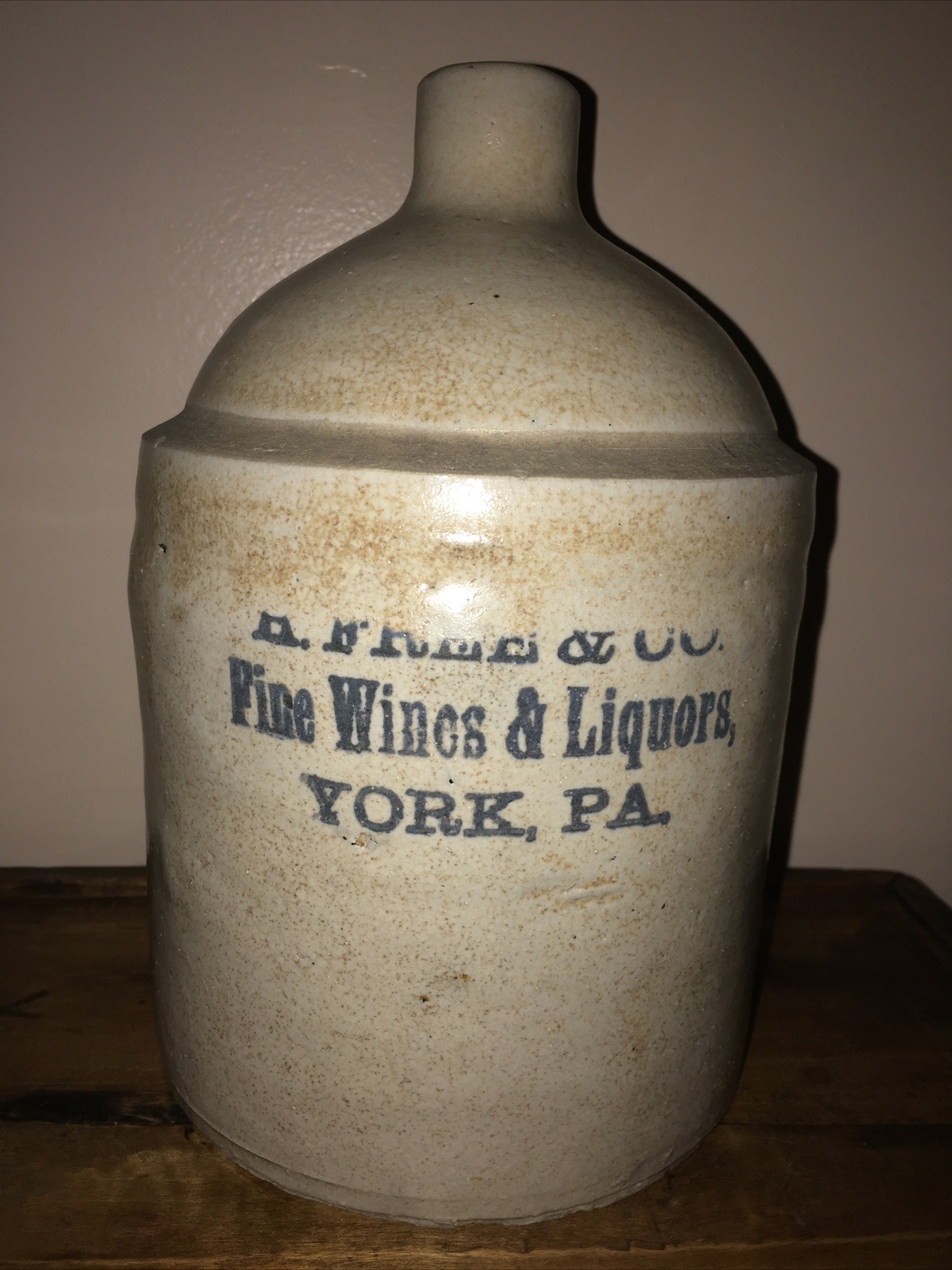 Rare Stoneware Jug H. FREE & Co FINE WINES & LIQUOR YORK PA NO Chips