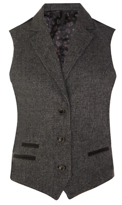 Womens Tweed Herringbone Waistcoat Grey Wool 1920s Formal Vintage