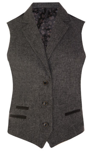 Womens Tweed Herringbone Waistcoat Grey Wool 1920s Formal Vintage Tailored Vest - Picture 1 of 8