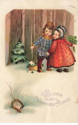 Embossed Card - New Year - Happy New Year - Children in the Forest
