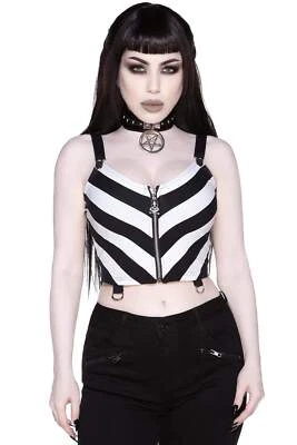 Killstar Gothic Goth Punk Träger-Top Crop Top - Stripe O Negative Gestreift - Bild 1 von 2