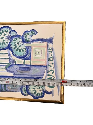 Vintage 80er russische Moskauer Fliese handbemalt Wandbehang Gemälde Messingrahmen - Bild 4 von 5