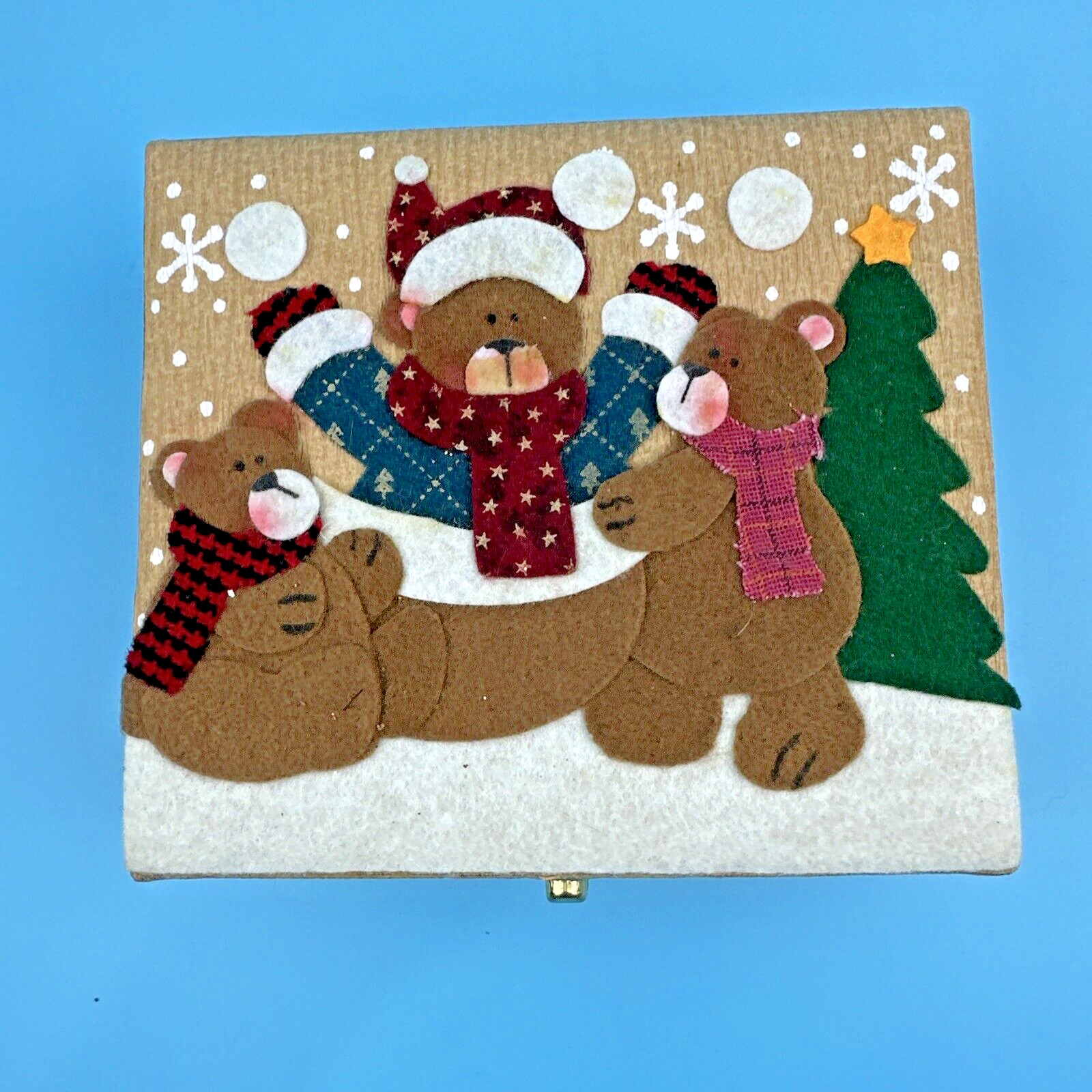 Christmas Ornament Set of 5 Santa Angel Snowmen in Storage Box Spaghetti Look