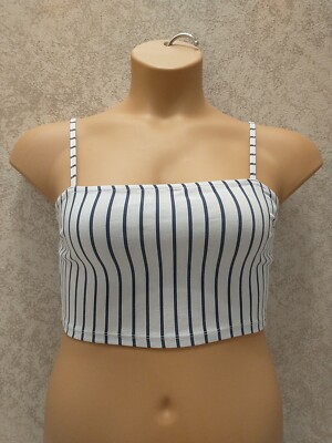 Forever 21 Women's Crop White And Blue Striped Size