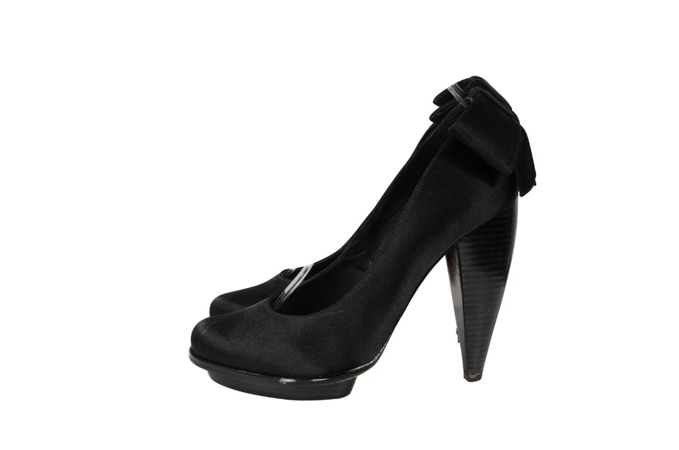 Alice Olivia Women Bow Tie Pumps Size US 7 EU 37 Black Satin Platform Heels - Image 4 of 4