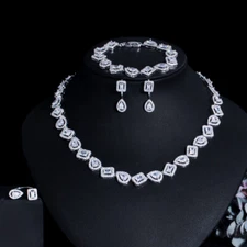 CZ Crystal Square Dangle Drop Wedding Necklace Earring Bracelet Ring Jewelry Set