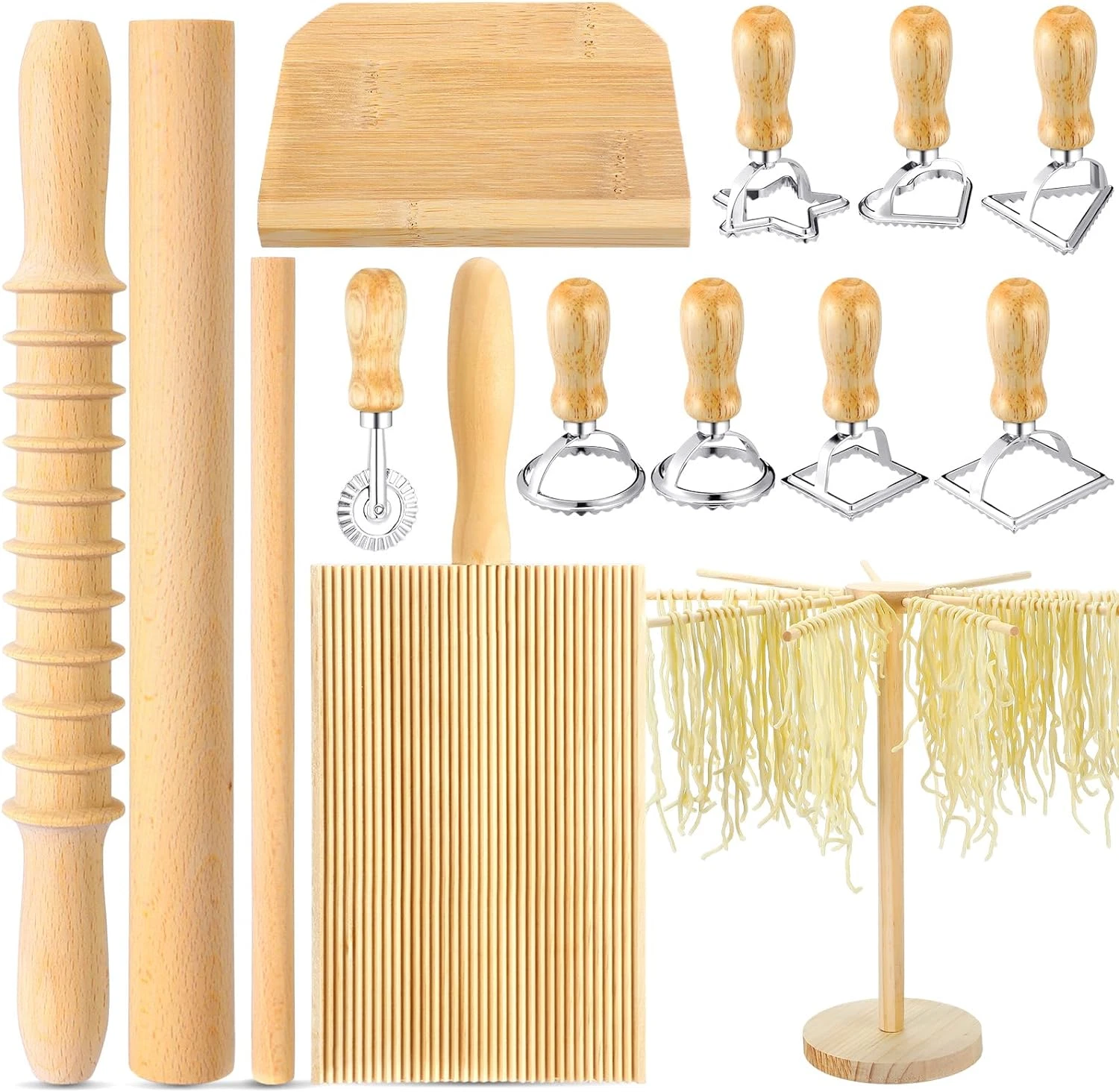 14 PCS Pasta Making Tool Set Wooden Pasta Cutter Dough Scraper Rolling Pin Pasta
Opens in a new wind