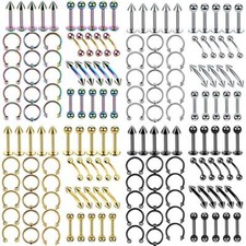 110Pcs Body Piercing Bar Kit Nose Lip Tongue Navel Belly Barbell 14G 16G