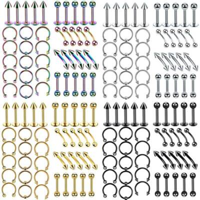 40Pcs Body Piercing Kit 16G Nose Ring Horseshoe Lip Tongue Eyebrow Tragus 16G