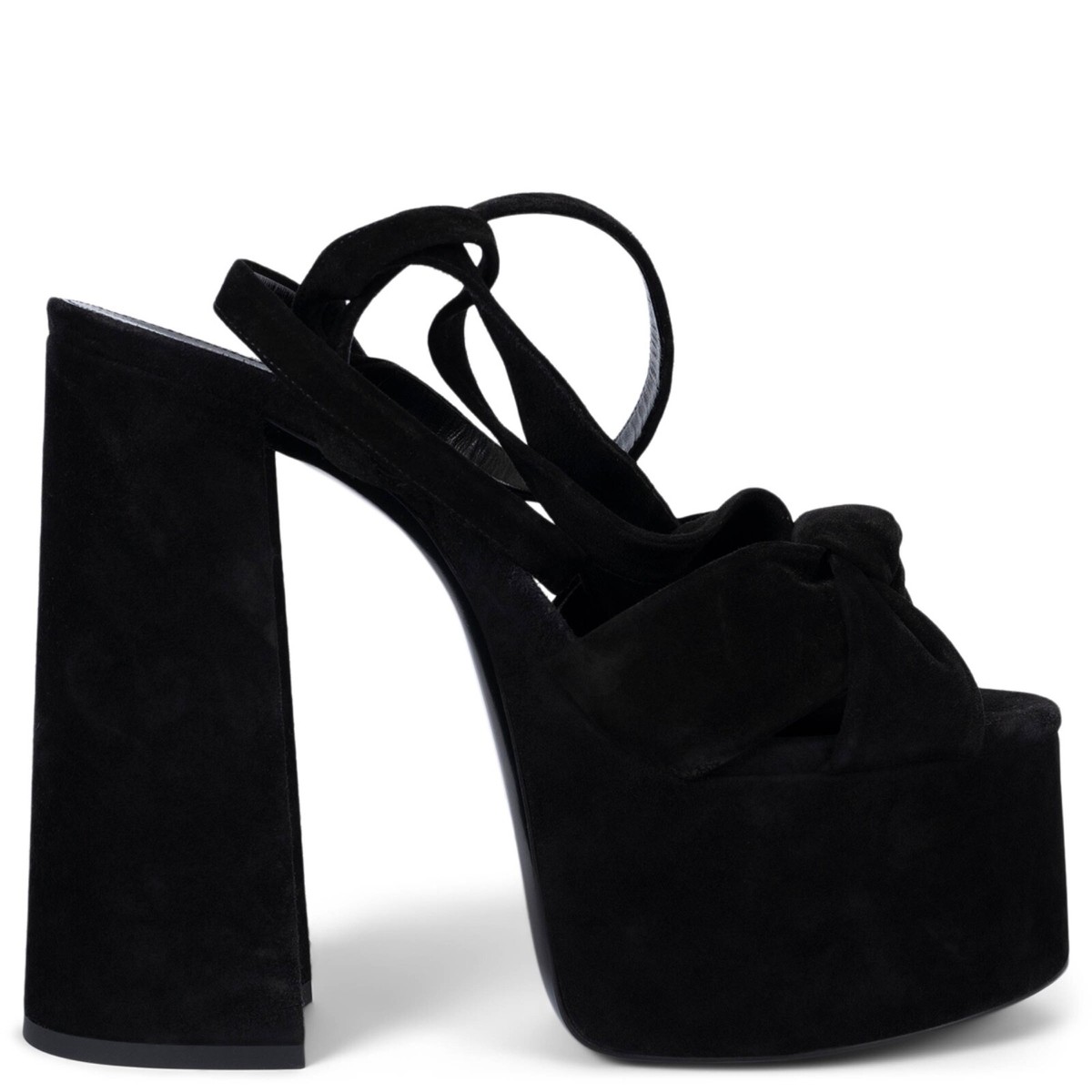 70348 auth SAINT LAURENT black suede PAIGE 145 Platform Sandals
