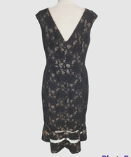 LAUREN RALPH LAUREN Black Beige Floral Lace Mini Mermaid Dress Women Size 14