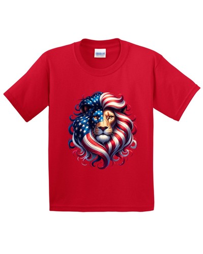 American Flag Lion Face Kid's T-Shirt USA 4th Of July Animal Lover New Gift Tee - Picture 7 of 14