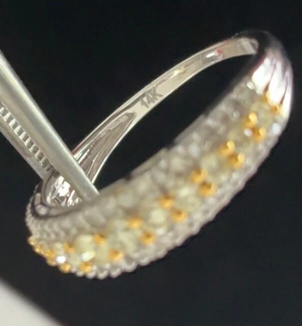 14K 白金 57 白色/黄色钻石戒指 0.75 克拉带 — 第 3/4 张图片