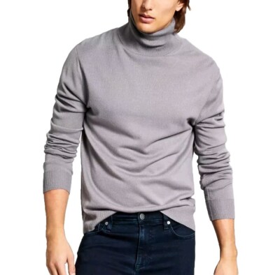 And Now This Men's Solid Gray Turtleneck Sweater Medium, 100% Acrylic