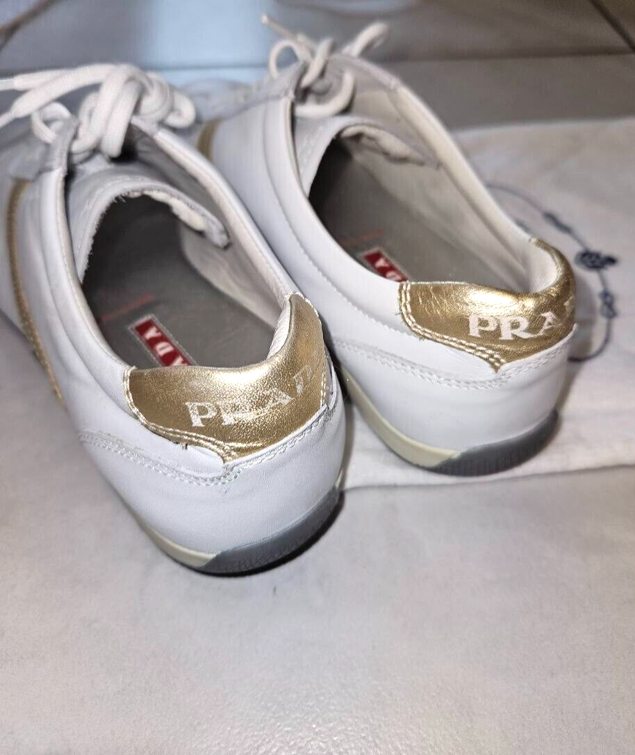 PRADA White and gold LEATHER SNEAKERS with SIZE 37,5/7 | eBay PRADA White and gold LEATHER SNEAKERS with SIZE 37,5/7 | eBay