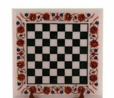 18'' White Marble Chess Table Top Pietra Dura Inlay Children Game Kids c1