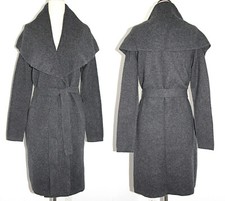 Tahari Pure Luxe 100% Cashmere Belted 36" Long Sweater Coat / Coatigan Grey  S,m