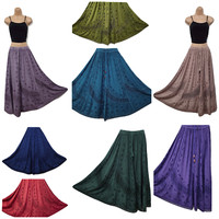 Boho Maxi Skirt Embroidered Flare Viscose Net UK Size 8 10 12 14 16 18 20 22 24 