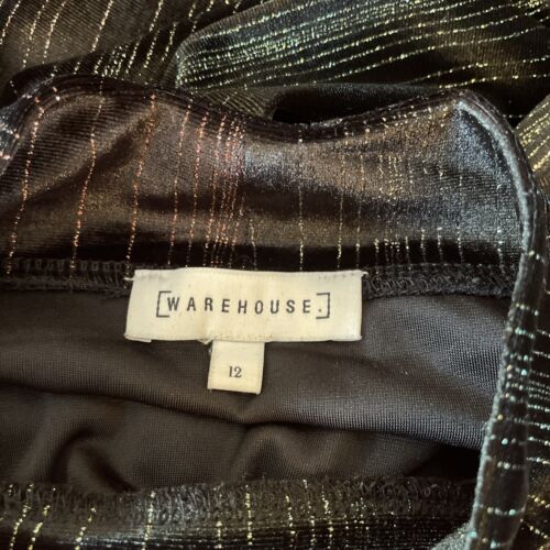 Warehouse Black Velvet Lurex Sparkle Party Occasion Dress Size 12 - Picture 5 of 6