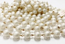 10 FEET VINTAGE HONG KONG SATIN 10mm. PEARL BRASS ROSARY CONTINUOUS CHAIN 1016