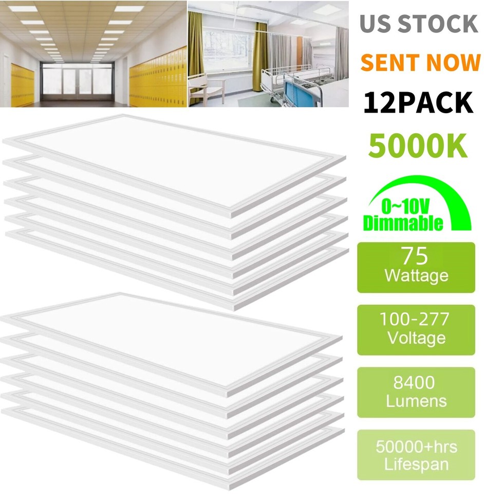 2x4 led drop ceiling panels Images High Quality Grahic 4-Pack - 36-Pack 2x4 LED Flat Panel Light Drop Ceiling, 0-10V Dimmable ...