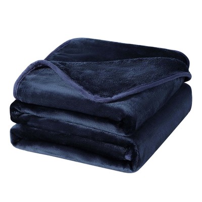 Unique Bargains Flannel Fleece Blanket Soft Luxury Hemmed Navy Blue Full Durable