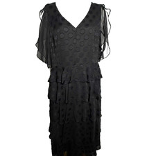 TOMMY HILFIGER Size 16 Black Chiffon Ruffle Tiered Polka Dot Lined Maxi Dress