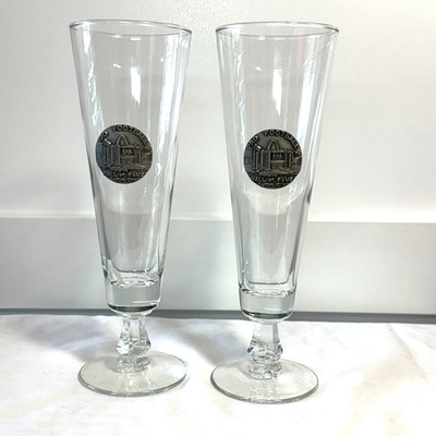 Pro Football Hall of Fame Canton OH Pewter Seal Champgne Flute Glasses Set of 2