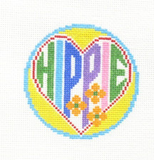 Doolittle Stitchery Hippie Heart Round Ornament Handpainted Needlepoint Canvas