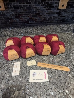 We Are Knitters THE COTTON 100% Pima Cotton Yarn Lot Of 8 Balls And Extras Wine