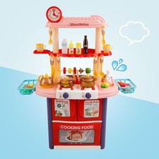   Plastic Tableware Kitchen Set With Sound,Light And Spray Function Kid Toy Pink