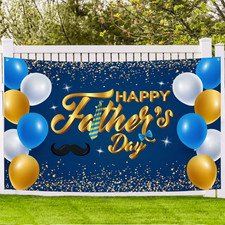 Happy Father  S Day Backdrop Banner, Gold Balloons Best Dad Party Banner for Indo