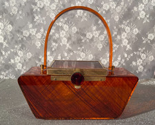 Vintage 50s Amber Lucite Purse Retro 1950s Mid Century Modern Brown Handbag