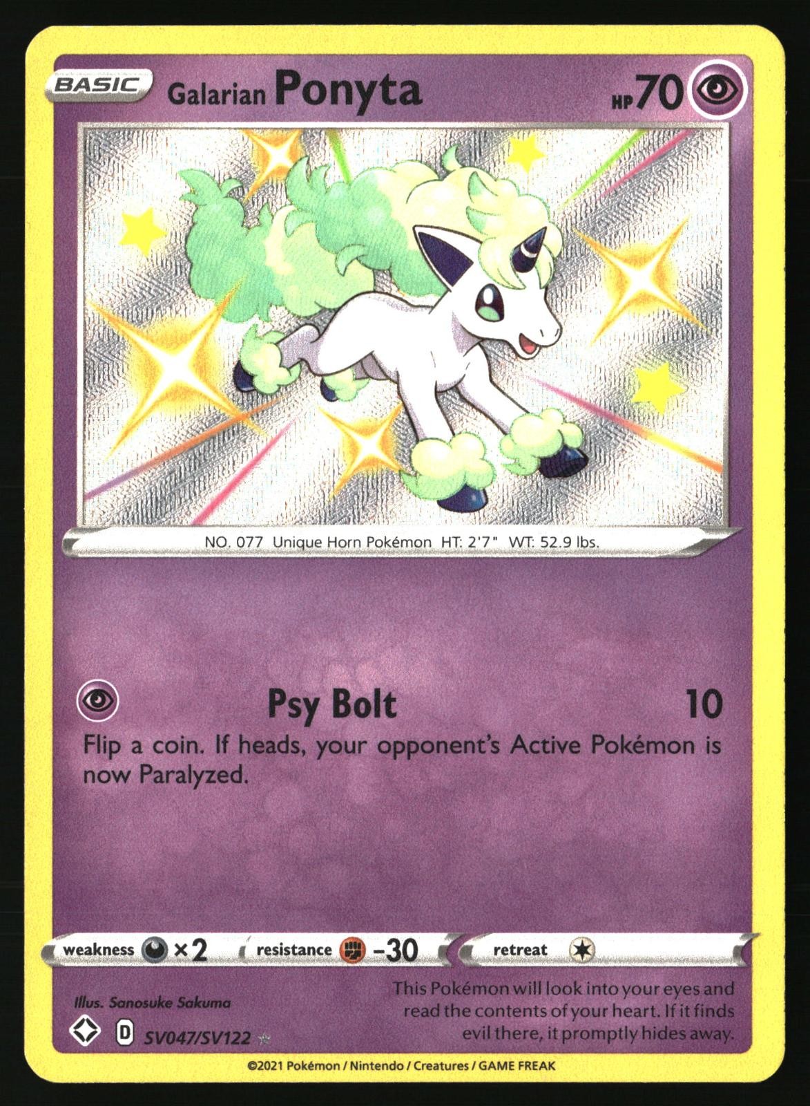 GALARIAN PONYTA SV047/SV122 SHINY RARE SHINING FATES SHINY VAULT POKEMON HOLO NM