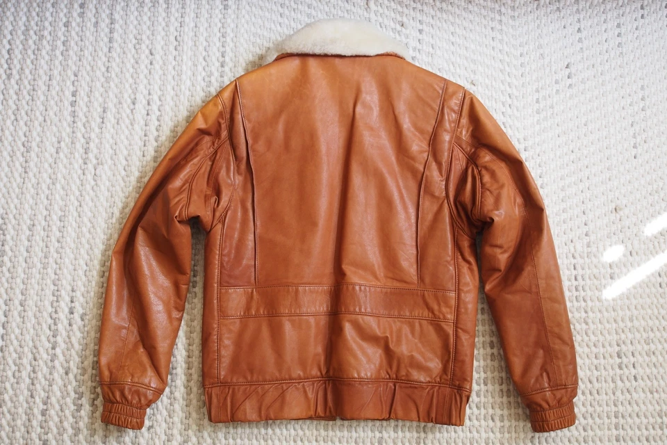 Vintage LL Bean Brown Leather Insulated Bomber Jacket Sherpa Collar Womens 8 - Image 2 of 4